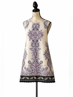 NWT LOFT Paisley Midi Dress in Ivory and Lilac • Size 4